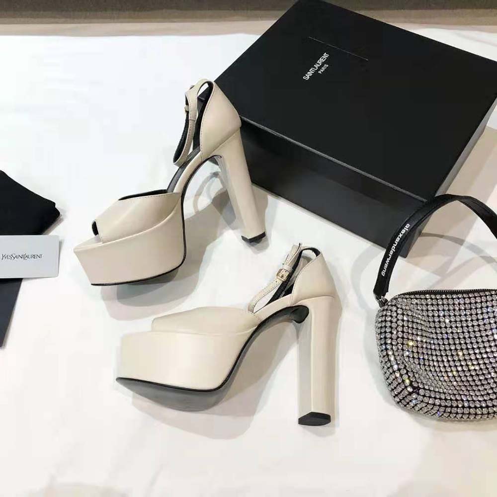 Saint Laurent YSL Women Jodie Platform Sandals in Smooth Leather-White - image 8