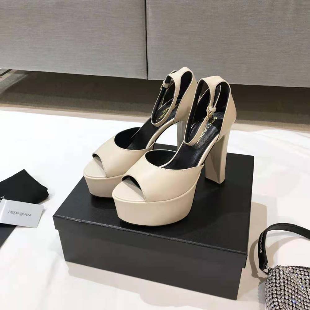 Saint Laurent YSL Women Jodie Platform Sandals in Smooth Leather-White - image 4