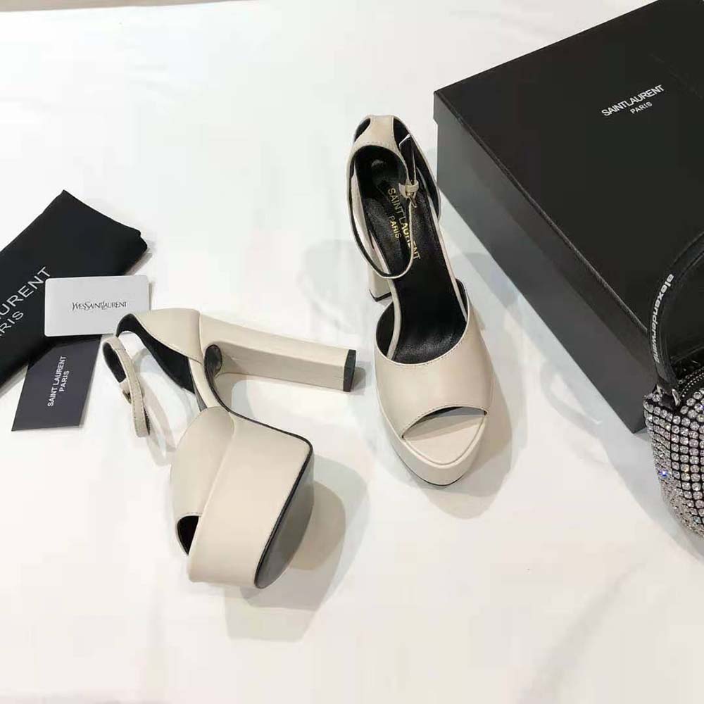 Saint Laurent YSL Women Jodie Platform Sandals in Smooth Leather-White - image 5