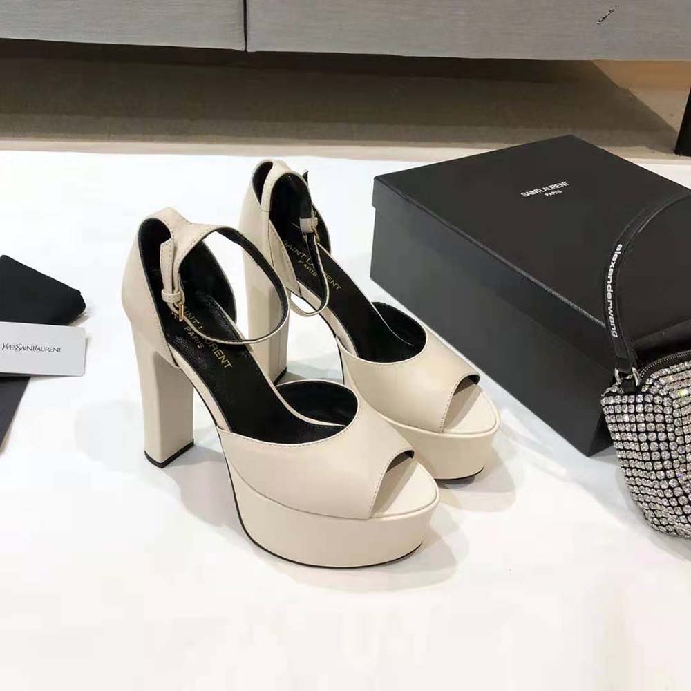 Saint Laurent YSL Women Jodie Platform Sandals in Smooth Leather-White - image 6