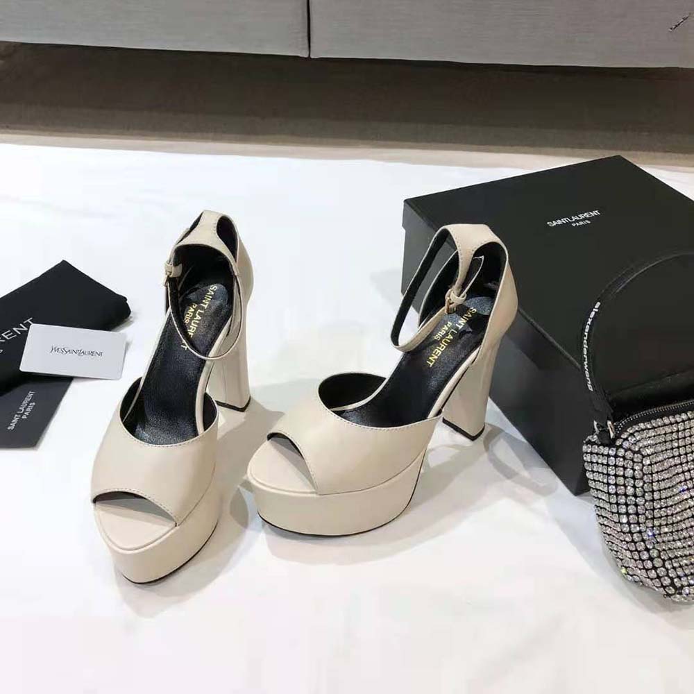 Saint Laurent YSL Women Jodie Platform Sandals in Smooth Leather-White - image 7