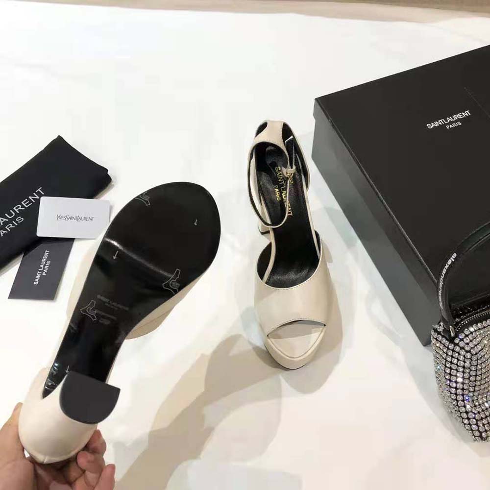 Saint Laurent YSL Women Jodie Platform Sandals in Smooth Leather-White - image 9