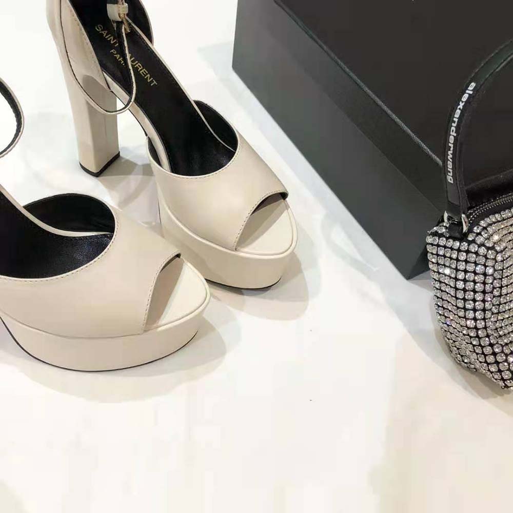 Saint Laurent YSL Women Jodie Platform Sandals in Smooth Leather-White - image 10