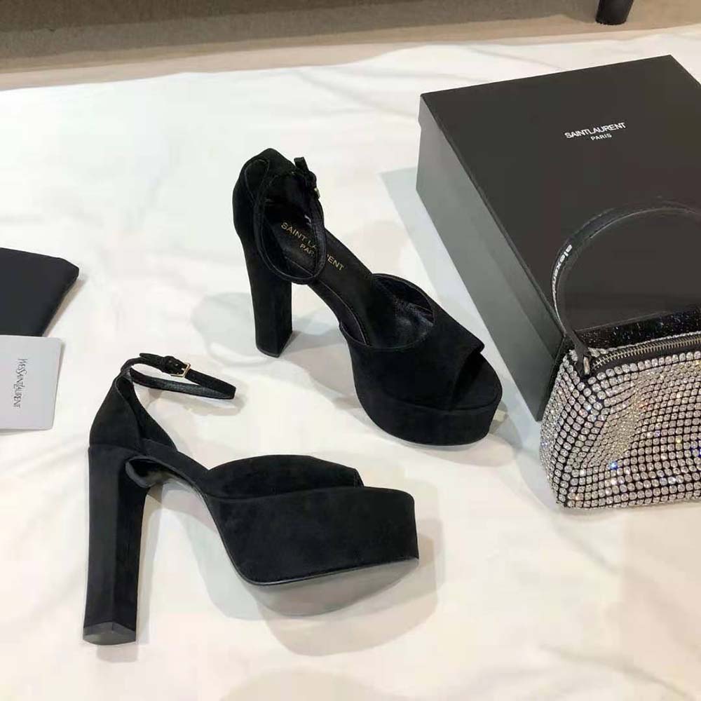 Saint Laurent YSL Women Jodie Platform Sandals in Suede-Black - image 7