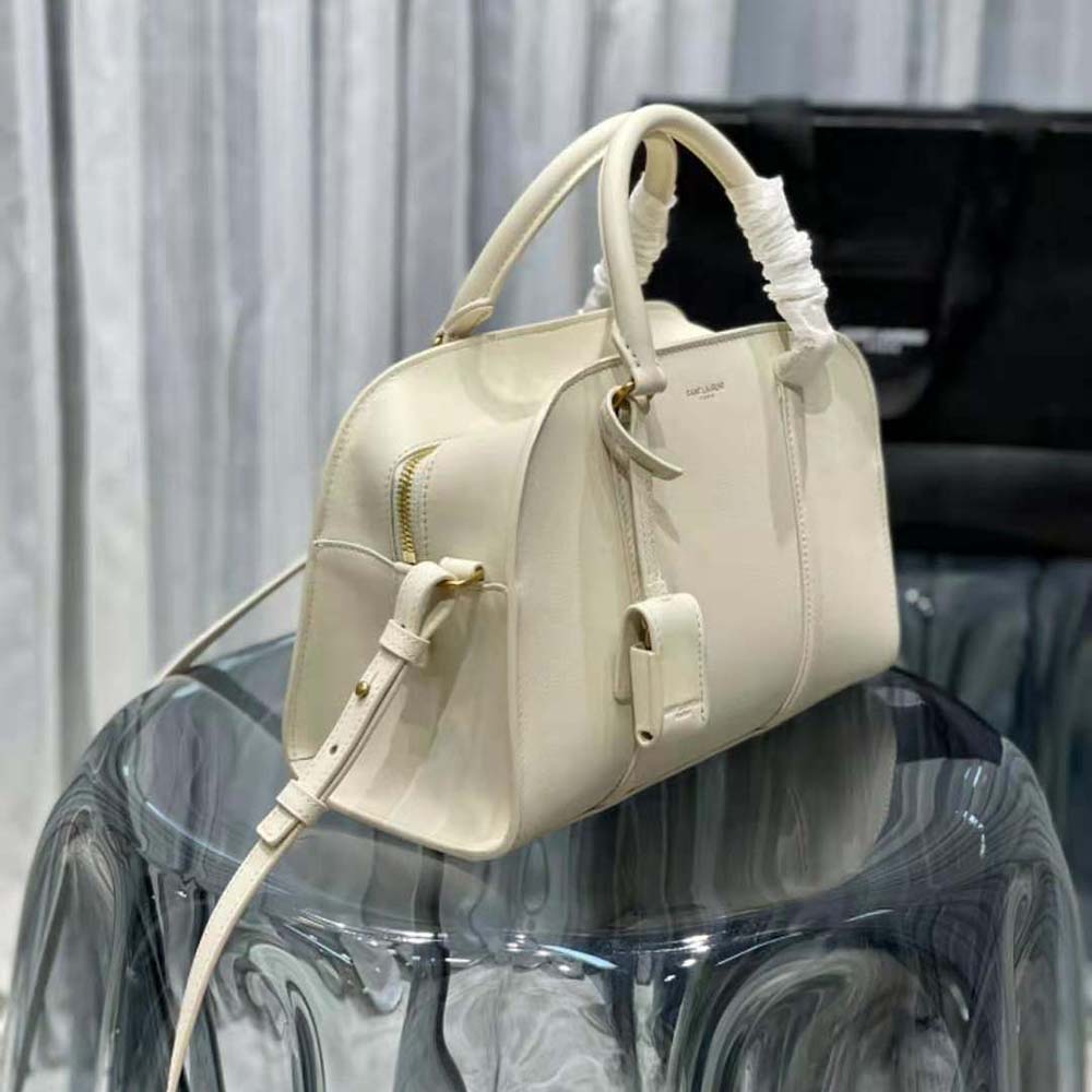 Saint Laurent YSL Women Lock Baby Duffle in Smooth Leather-White - image 7