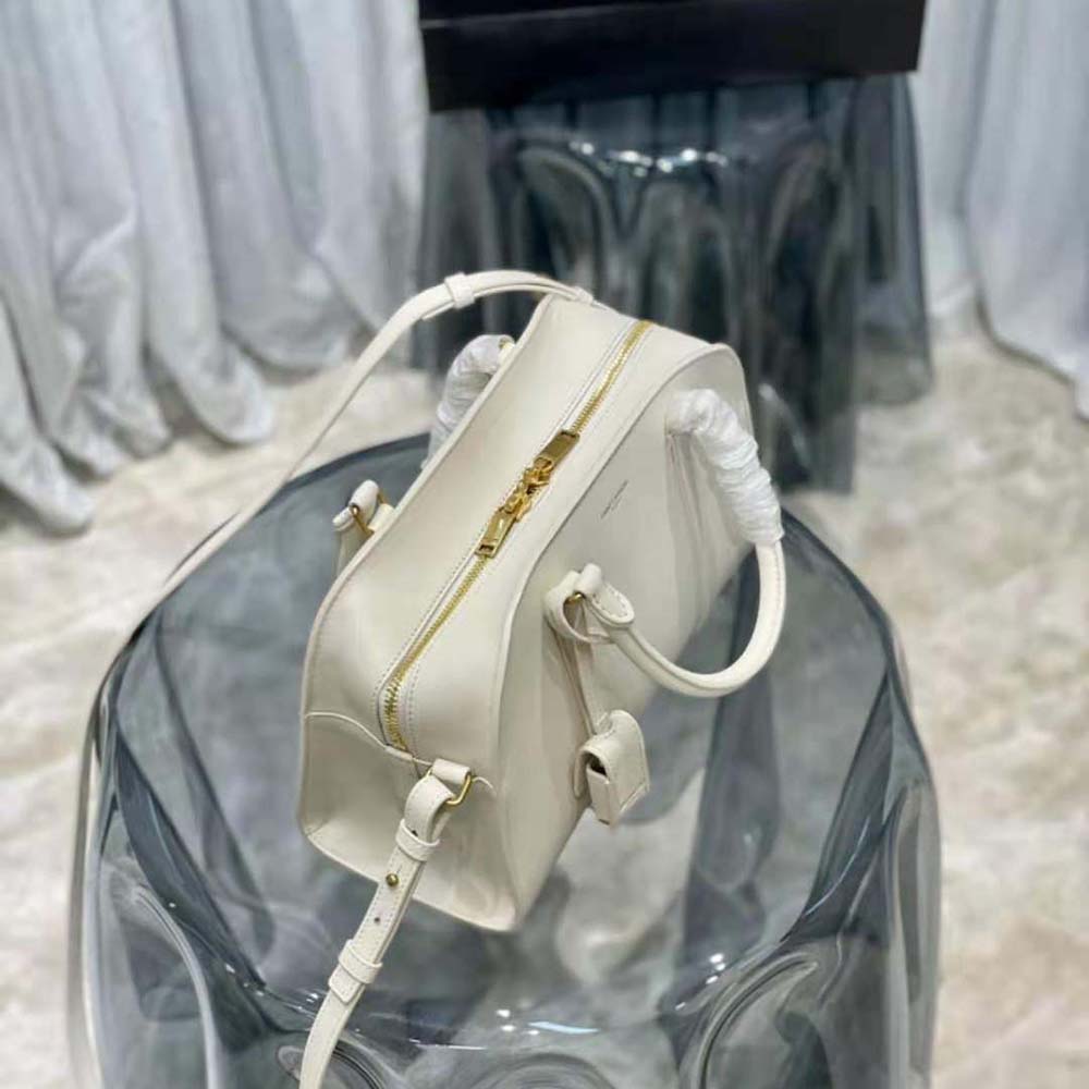 Saint Laurent YSL Women Lock Baby Duffle in Smooth Leather-White - image 8