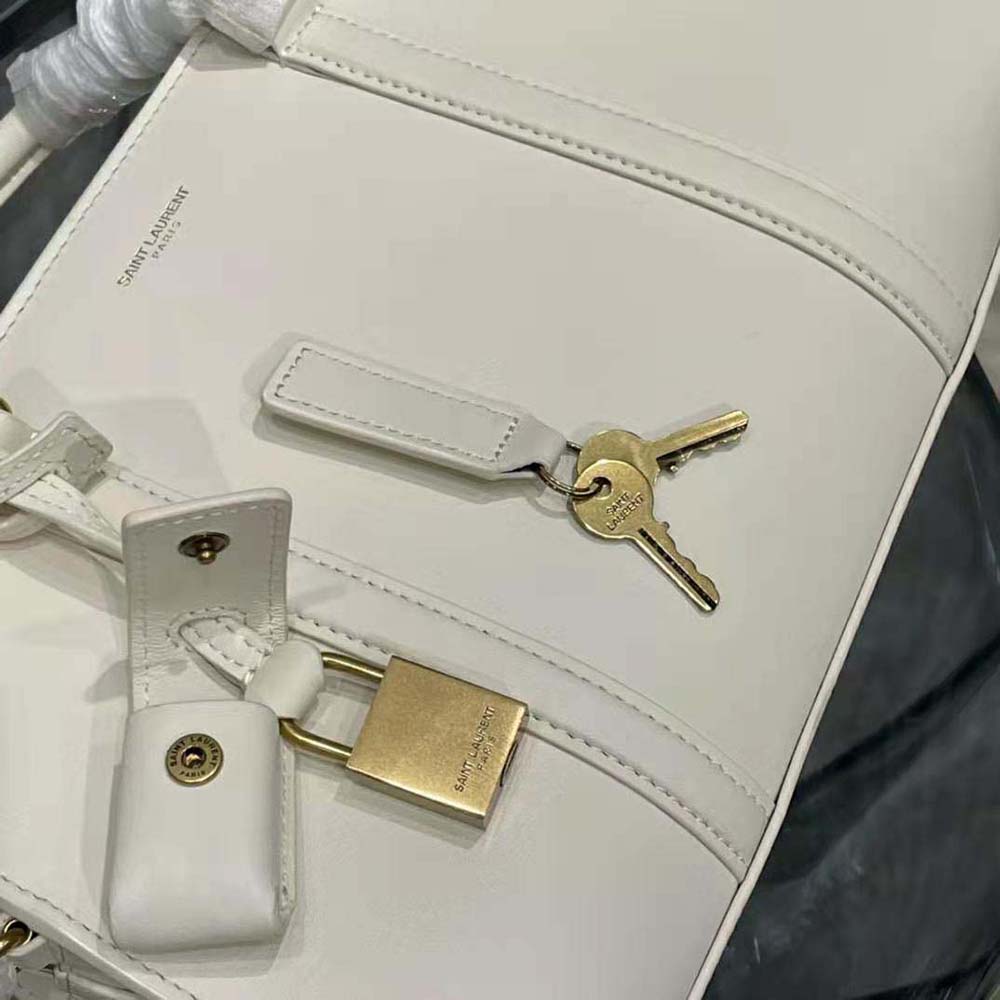 Saint Laurent YSL Women Lock Baby Duffle in Smooth Leather-White - image 9
