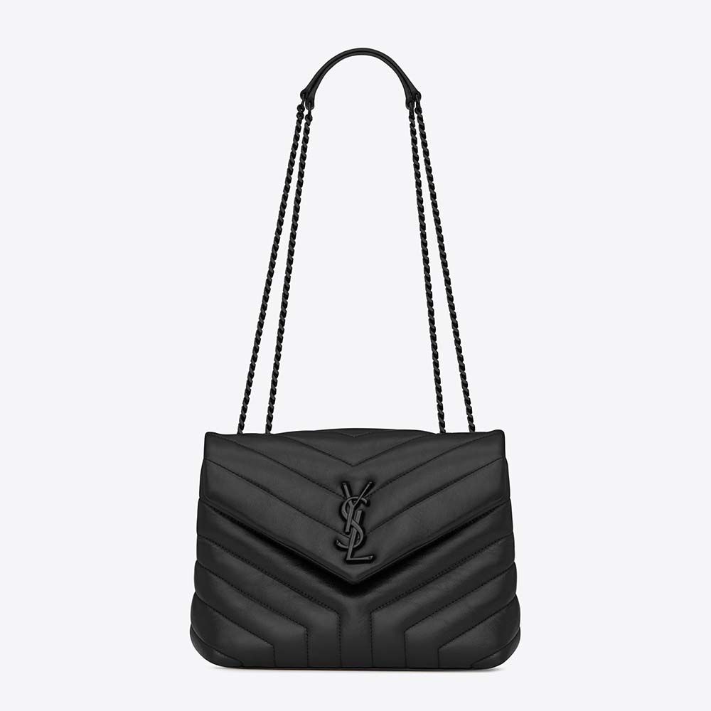 Front angle of Saint Laurent YSL Women Loulou Small in black leather