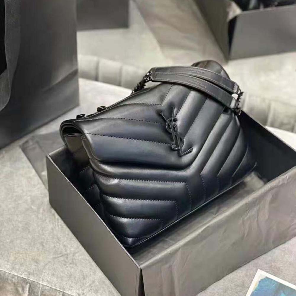 Side view of Saint Laurent YSL Women Loulou Small with quilted texture