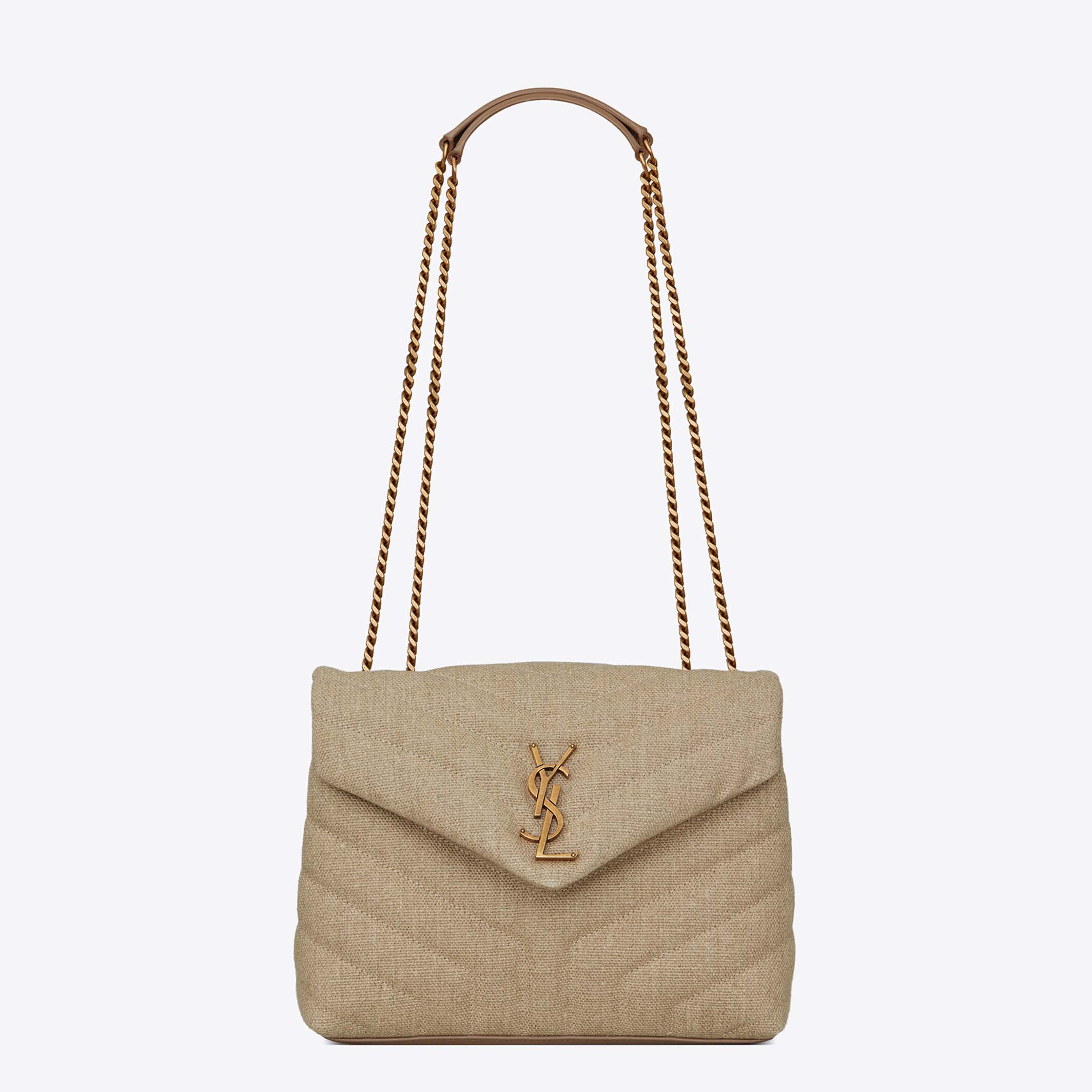 Front view of Saint Laurent YSL Women Loulou Small in grey linen