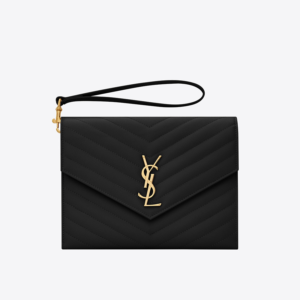 Saint Laurent YSL Women Monogram Clutch in Quilted Grain de Poudre Embossed Leather-Black - image 1