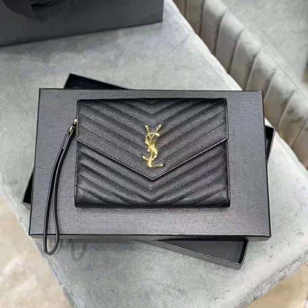 Saint Laurent YSL Women Monogram Clutch in Quilted Grain de Poudre Embossed Leather-Black - image 2