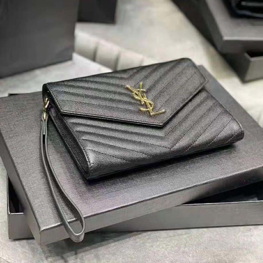 Saint Laurent YSL Women Monogram Clutch in Quilted Grain de Poudre Embossed Leather-Black - image 5
