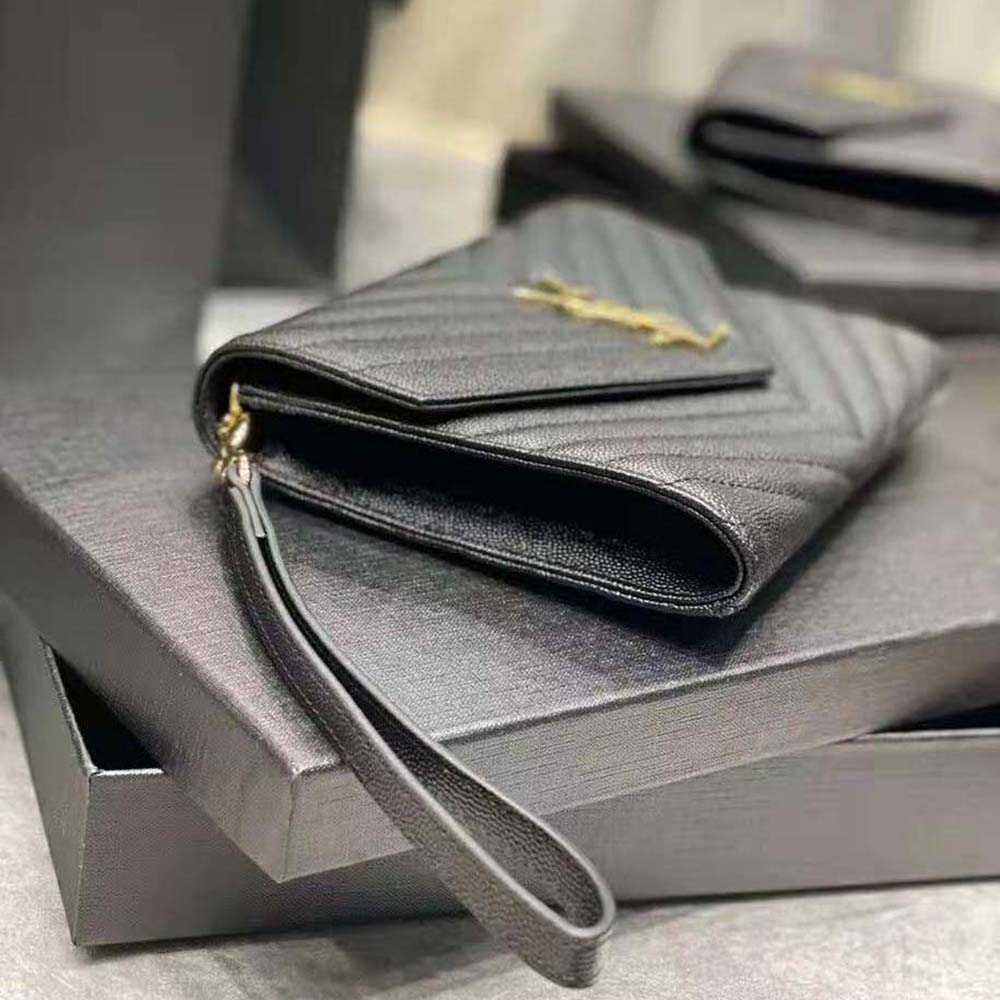 Saint Laurent YSL Women Monogram Clutch in Quilted Grain de Poudre Embossed Leather-Black - image 6