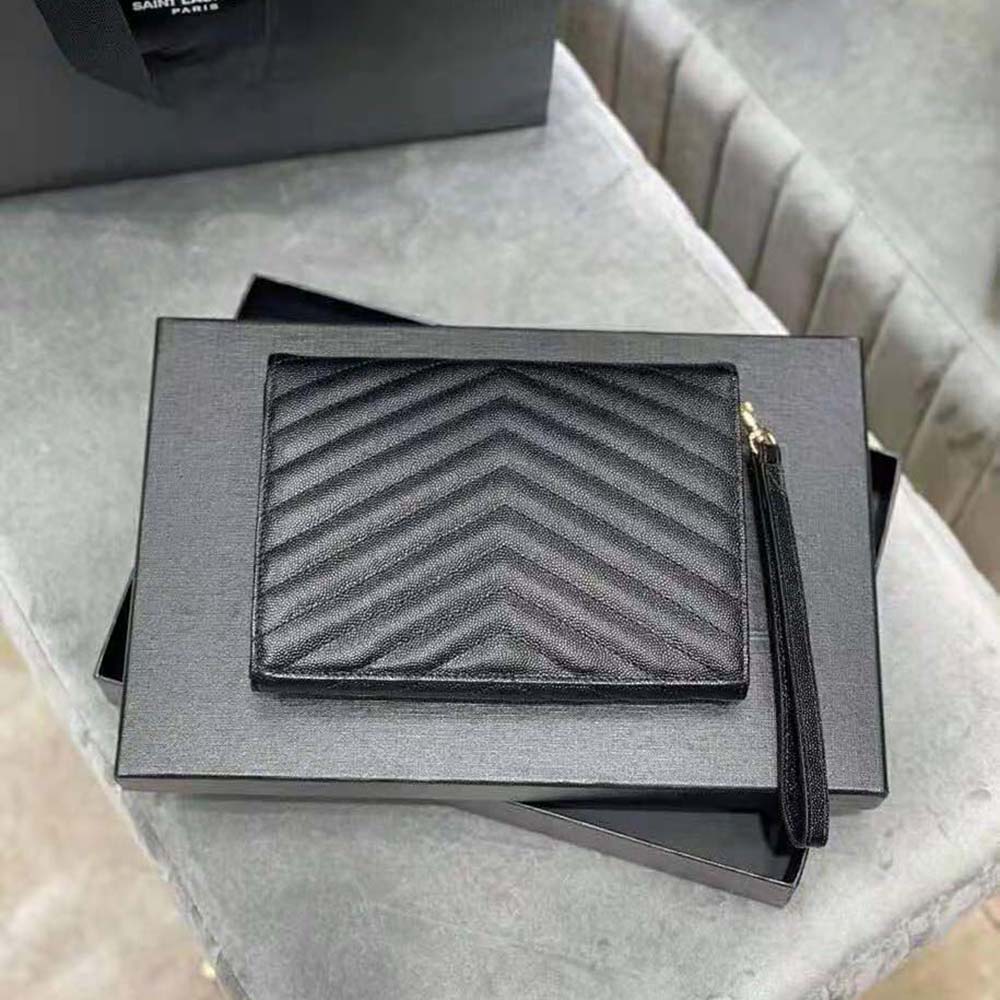 Saint Laurent YSL Women Monogram Clutch in Quilted Grain de Poudre Embossed Leather-Black - image 3