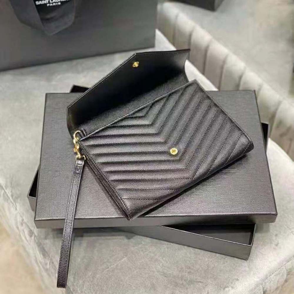 Saint Laurent YSL Women Monogram Clutch in Quilted Grain de Poudre Embossed Leather-Black - image 4