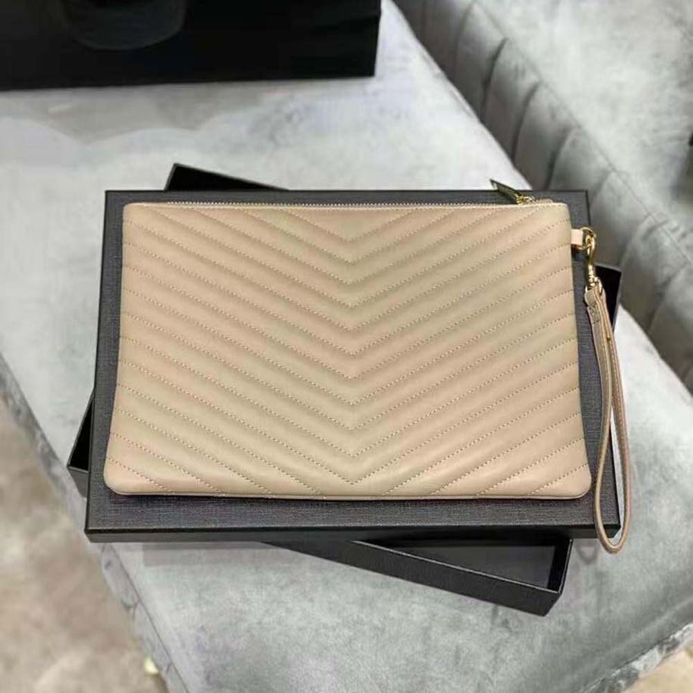 Side angle showing zipper closure on Saint Laurent YSL Tablet Pouch