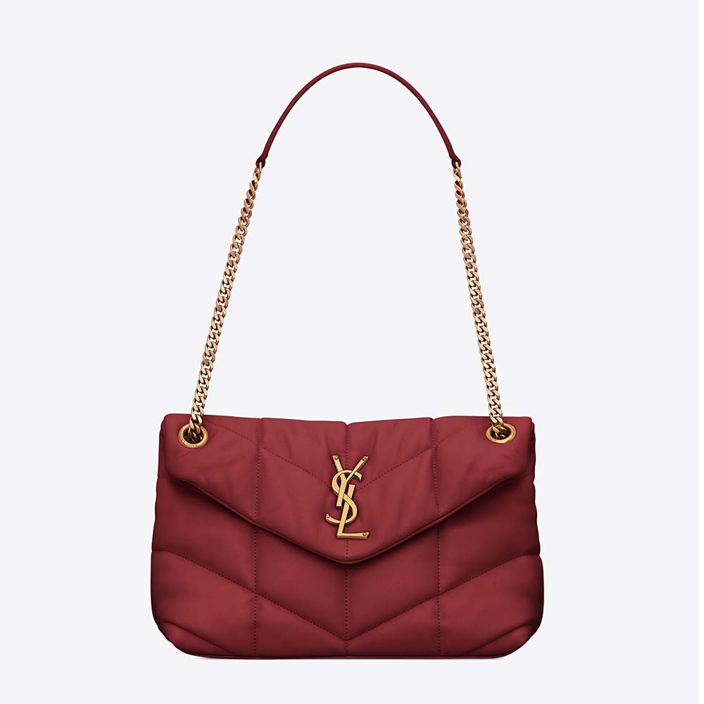 Front view of Saint Laurent YSL Women Puffer Small Bag in Quilted Lambskin- Red