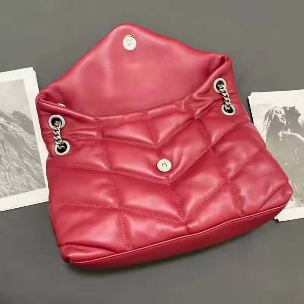 Saint Laurent YSL Women Puffer Small Bag in Quilted Lambskin- Red - image 4