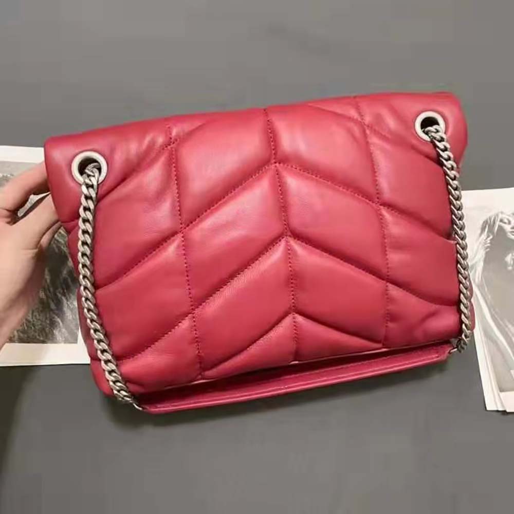 Side angle showing quilted lambskin texture on Saint Laurent YSL small bag