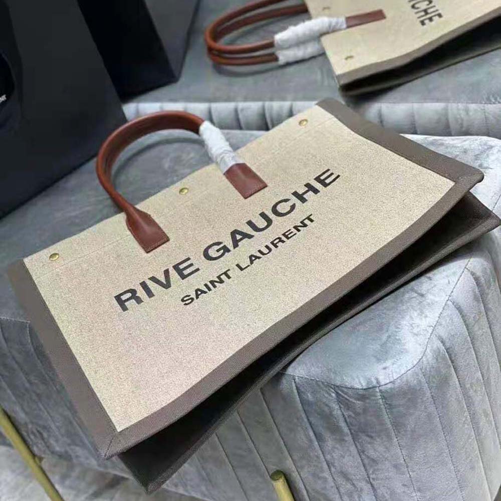 Saint Laurent YSL Women Rive Gauche Tote Bag in Printed Linen and Leather - image 9