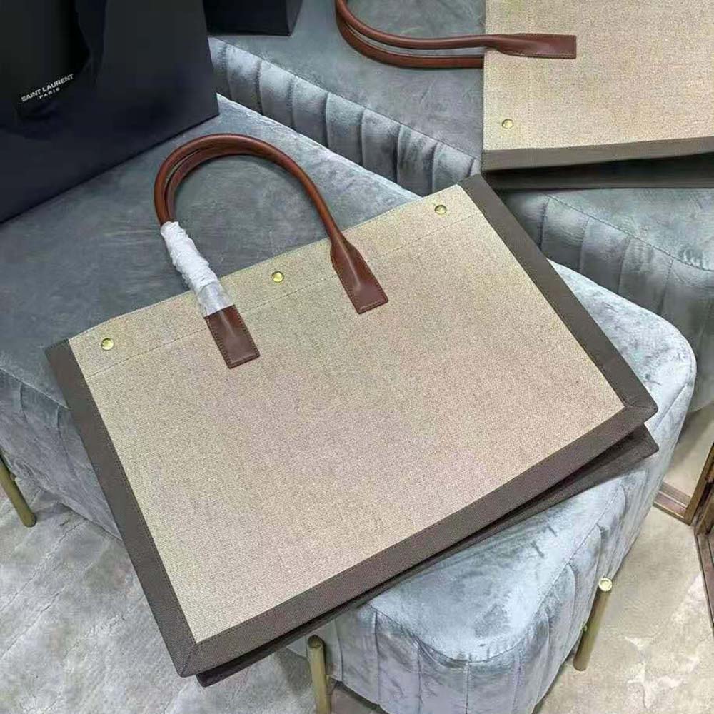Saint Laurent YSL Women Rive Gauche Tote Bag in Printed Linen and Leather - image 8