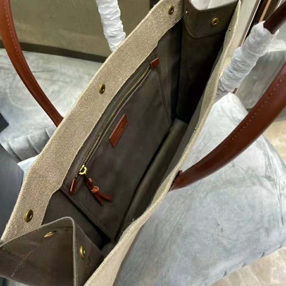 Saint Laurent YSL Women Rive Gauche Tote Bag in Printed Linen and Leather - image 7