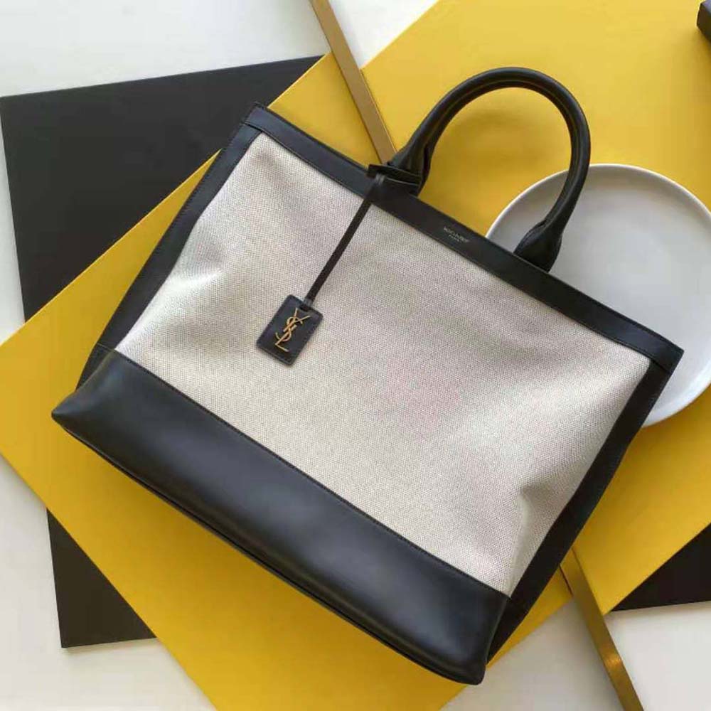Side profile showing Saint Laurent YSL Women Shopping Tag structured silhouette