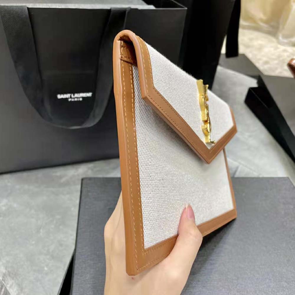 Saint Laurent YSL Women Uptown Pouch in Canvas and Smooth Leather - image 8