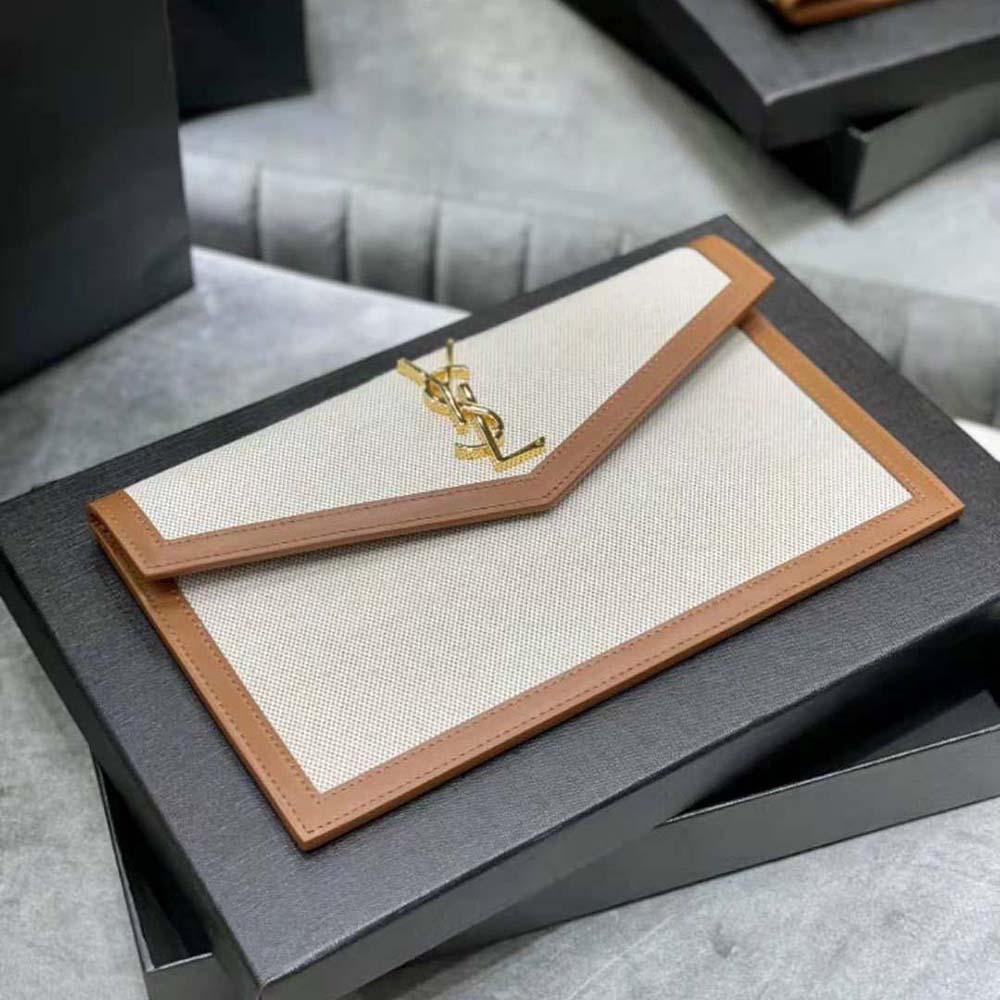 Saint Laurent YSL Women Uptown Pouch in Canvas and Smooth Leather - image 4