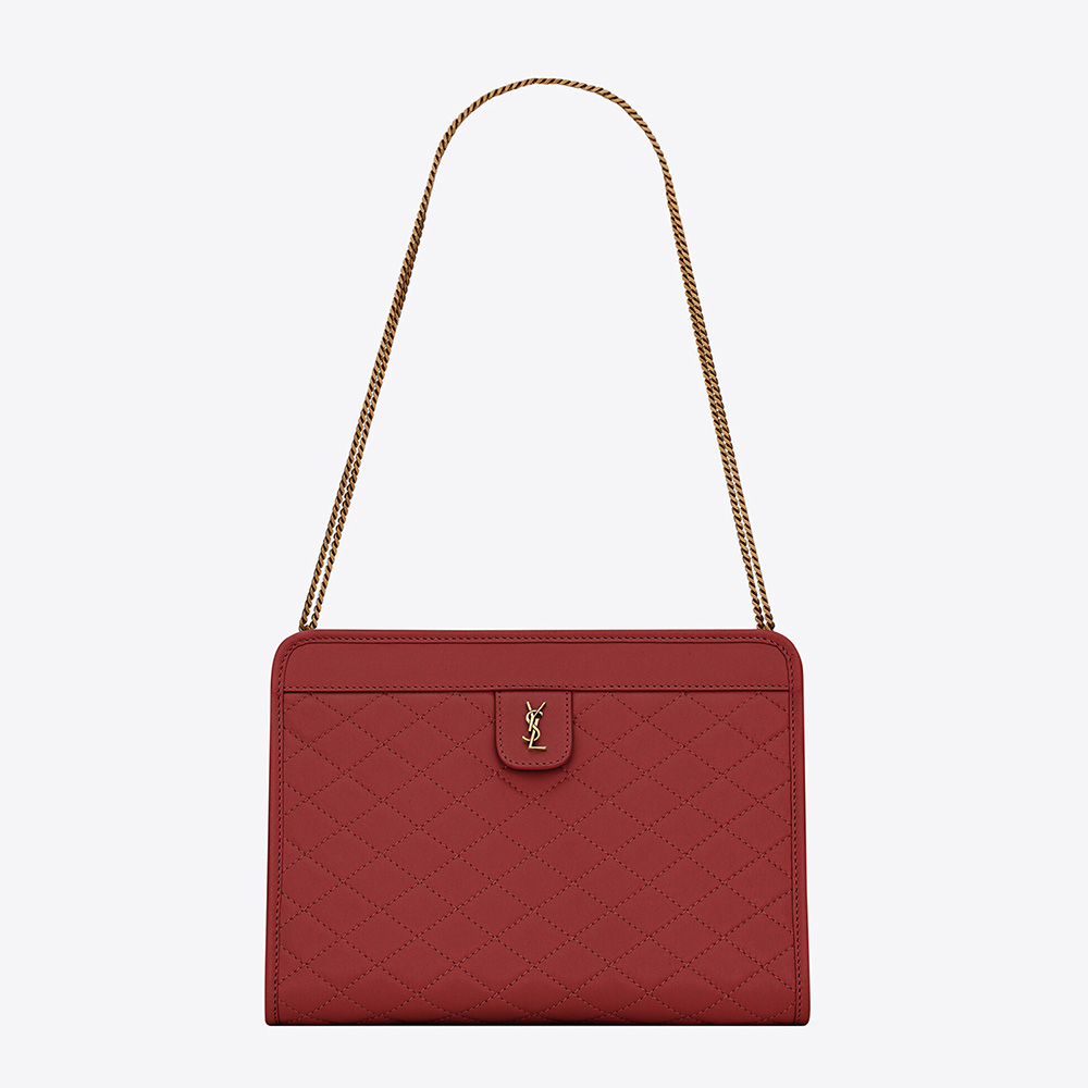 Front view of Saint Laurent YSL Women Victoire Baby Clutch in Leather-Red