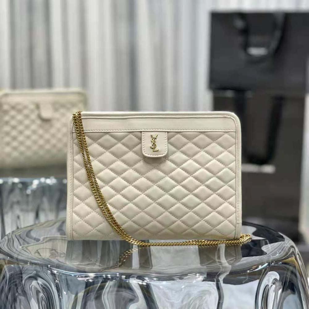 Saint Laurent YSL Women Victoire Baby Clutch in Leather-White - image 2