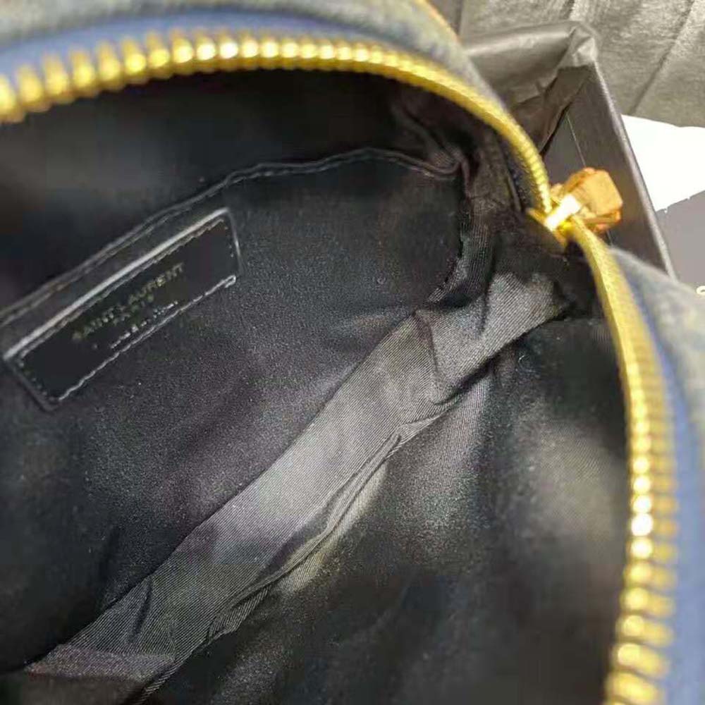 Saint Laurent YSL Women Vinyle Round Camera Bag in Chevron-Quilted Denim and Suede - image 10