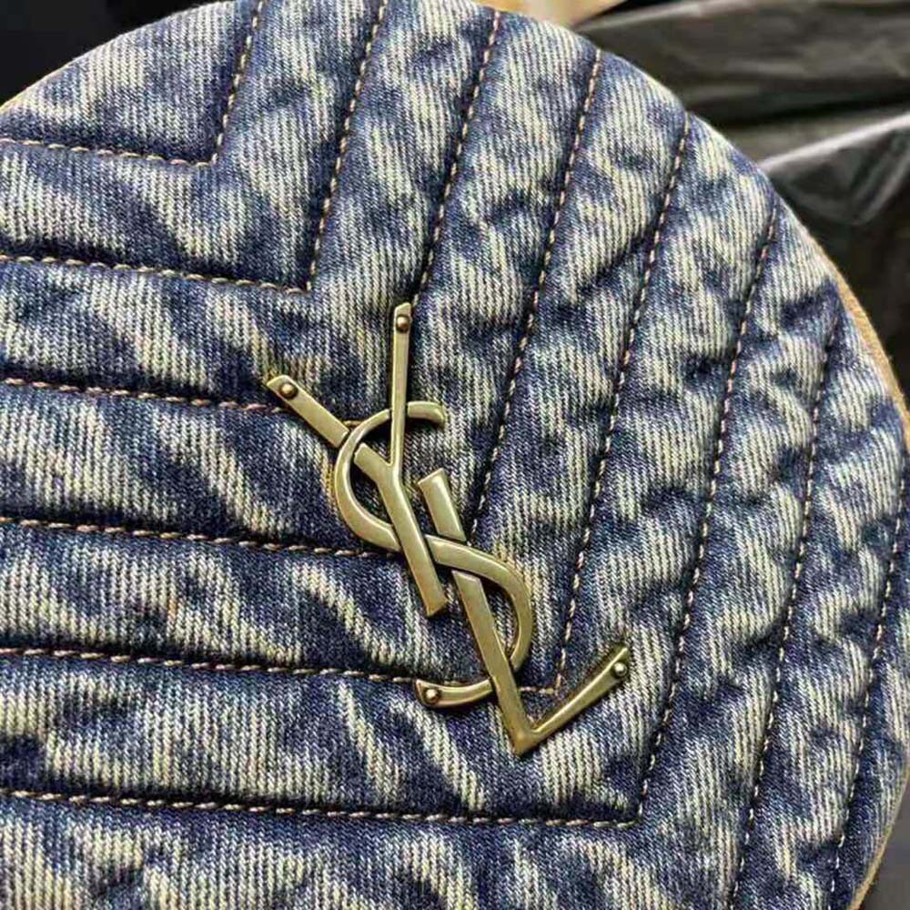 Saint Laurent YSL Women Vinyle Round Camera Bag in Chevron-Quilted Denim and Suede - image 9