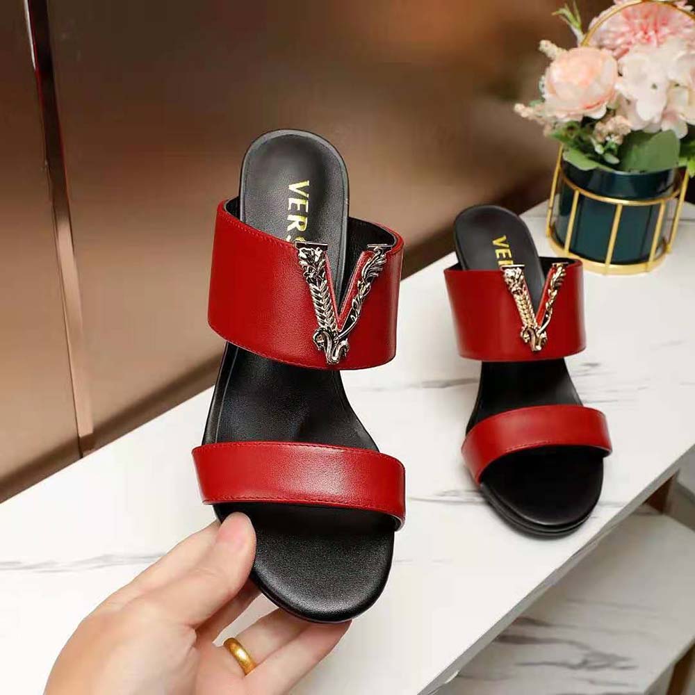 Versace Women Virtus Mules in Calf Leather-Red - image 4