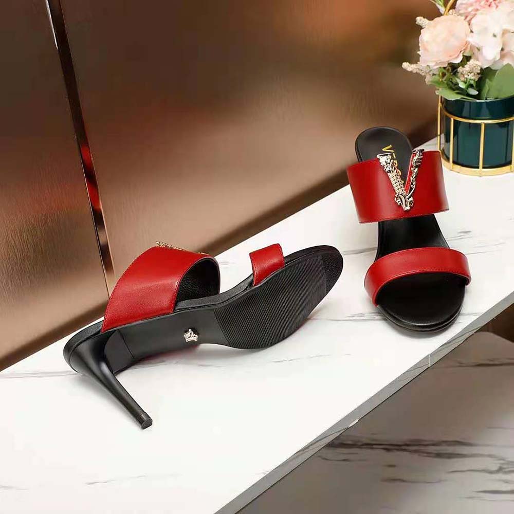 Versace Women Virtus Mules in Calf Leather-Red - image 5