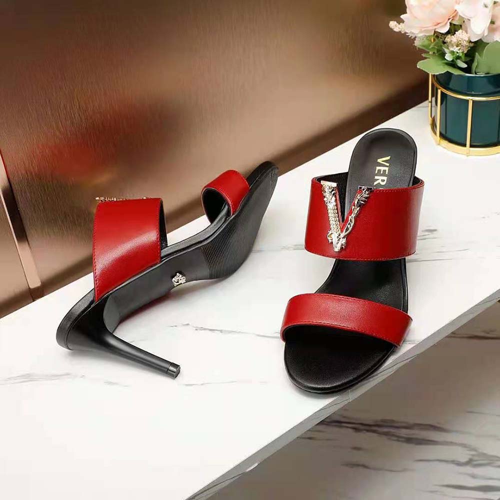 Versace Women Virtus Mules in Calf Leather-Red - image 6