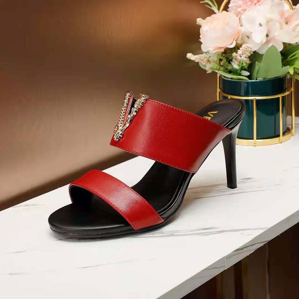 Versace Women Virtus Mules in Calf Leather-Red - image 9