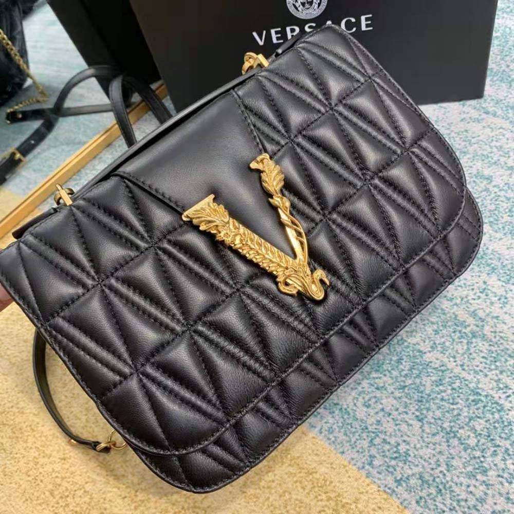 Versace Women Virtus Quilted Shoulder Bag-Black - image 5