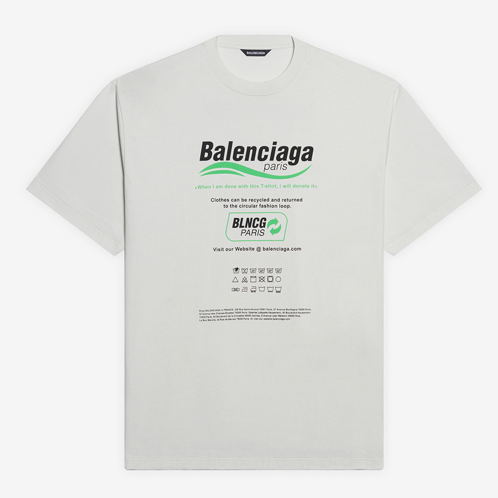 Front view of Balenciaga Women Dry Cleaning Boxy T-Shirt white green vintage jersey