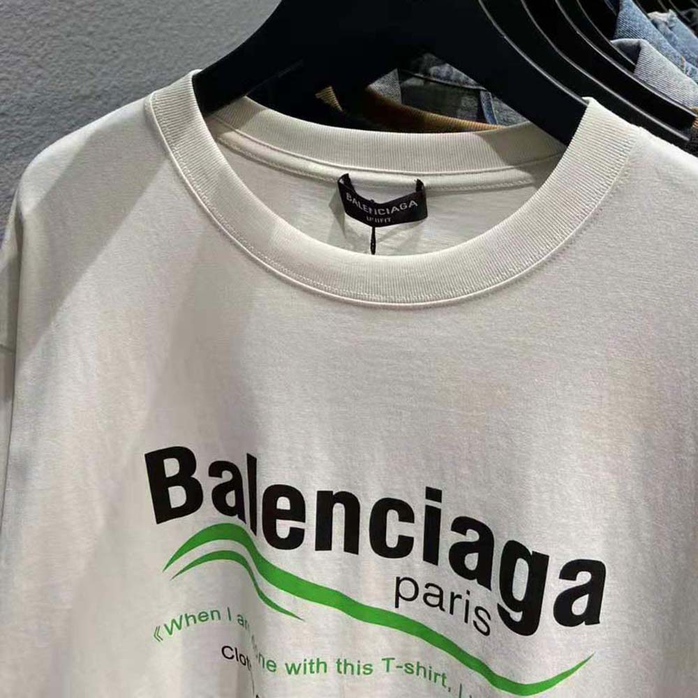 Balenciaga Women Dry Cleaning Boxy T-Shirt in White and Green Vintage Jersey - image 6
