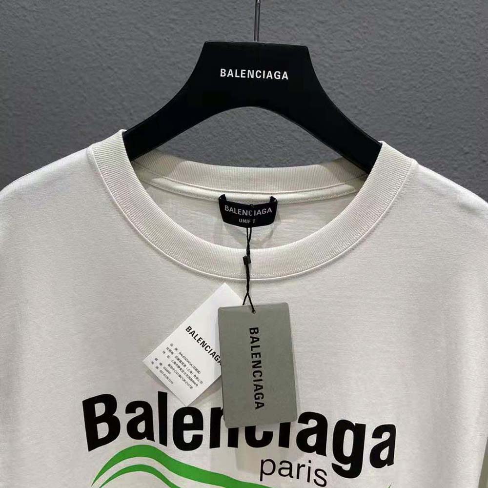 Balenciaga Women Dry Cleaning Boxy T-Shirt in White and Green Vintage Jersey - image 5