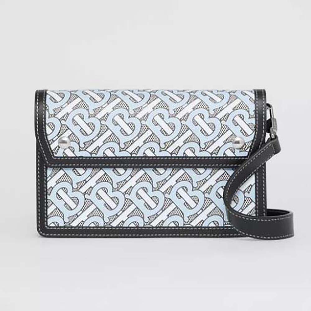 Front view of Burberry Men Monogram Print Canvas and Leather Crossbody Bag