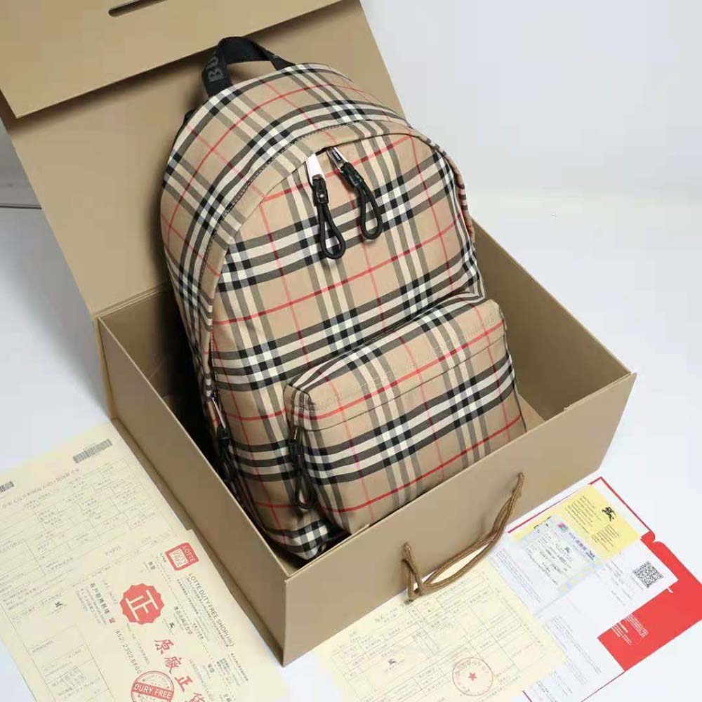 Burberry Men Vintage Check Nylon Backpack-Beige - image 4