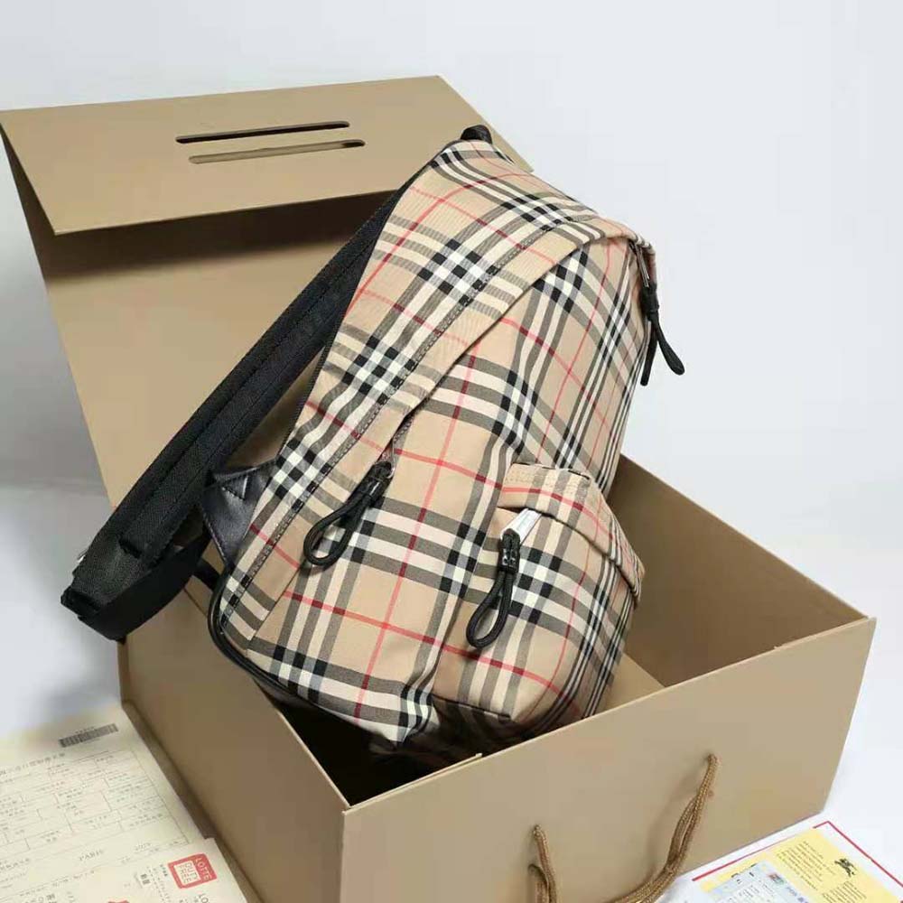 Burberry Men Vintage Check Nylon Backpack-Beige - image 5