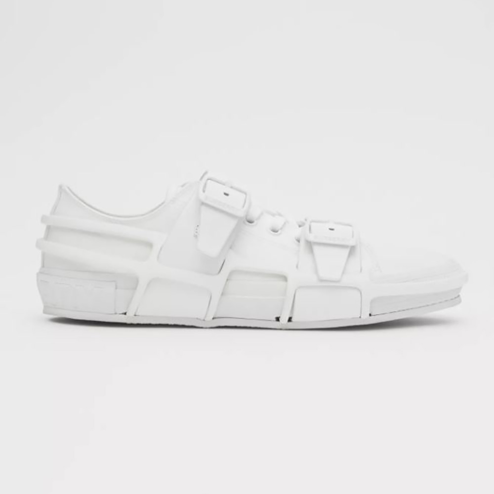 Side profile of Burberry Women Cotton and Leather Webb Sneakers-White