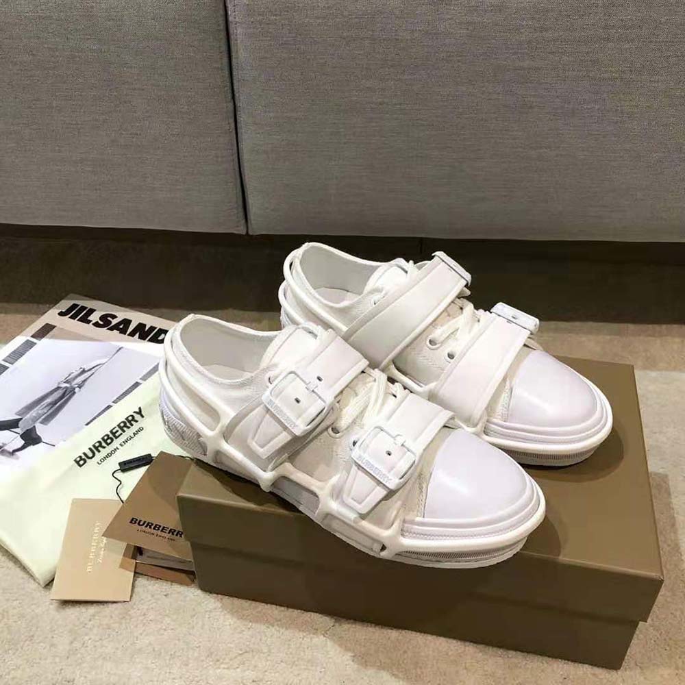 Top view showing lace-up detail on Burberry Women Cotton and Leather Webb Sneakers