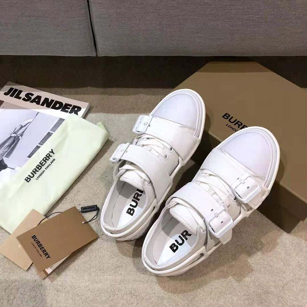 Burberry Women Cotton and Leather Webb Sneakers-White - image 6
