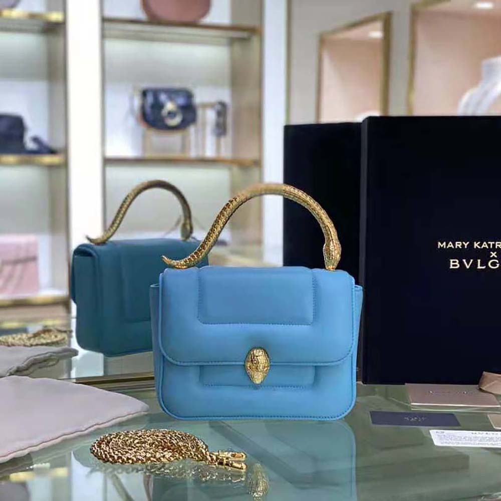 Close-up of gold-tone hardware on Bvlgari Women Mary Katrantzou X Bvlgari Top Handle-Blue