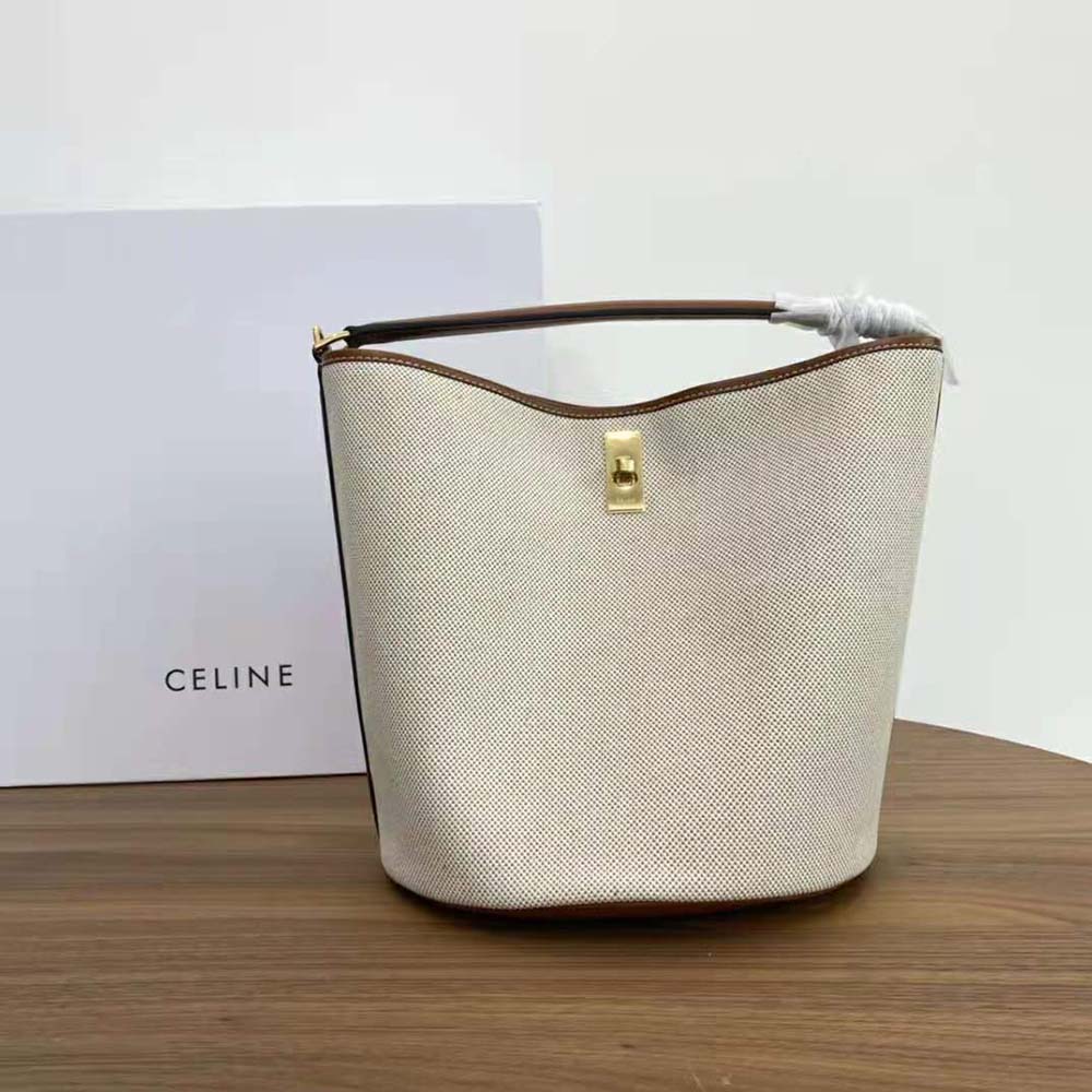 Close-up of drawstring and gold-tone hardware on Celine Women Bucket 16 Bag